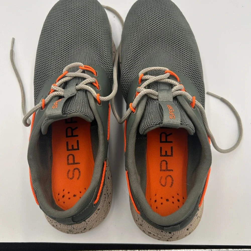 Sperry 7 SEAS 3-Eye Mens 9M Dark Green Orange Mesh Boat Shoes Sneakers STS19496